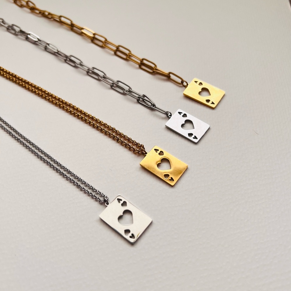 1x rolo or Paperclip chain with ace of hearts charm layering necklace 18”
